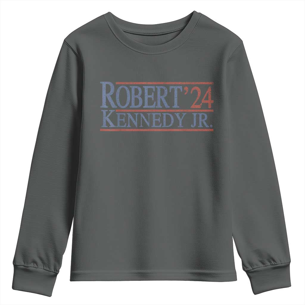 RFK Jr Kennedy 2024 Youth Sweatshirt Distressed Robert Kennedy Jr. 24 TS02 Dark Heather Print Your Wear