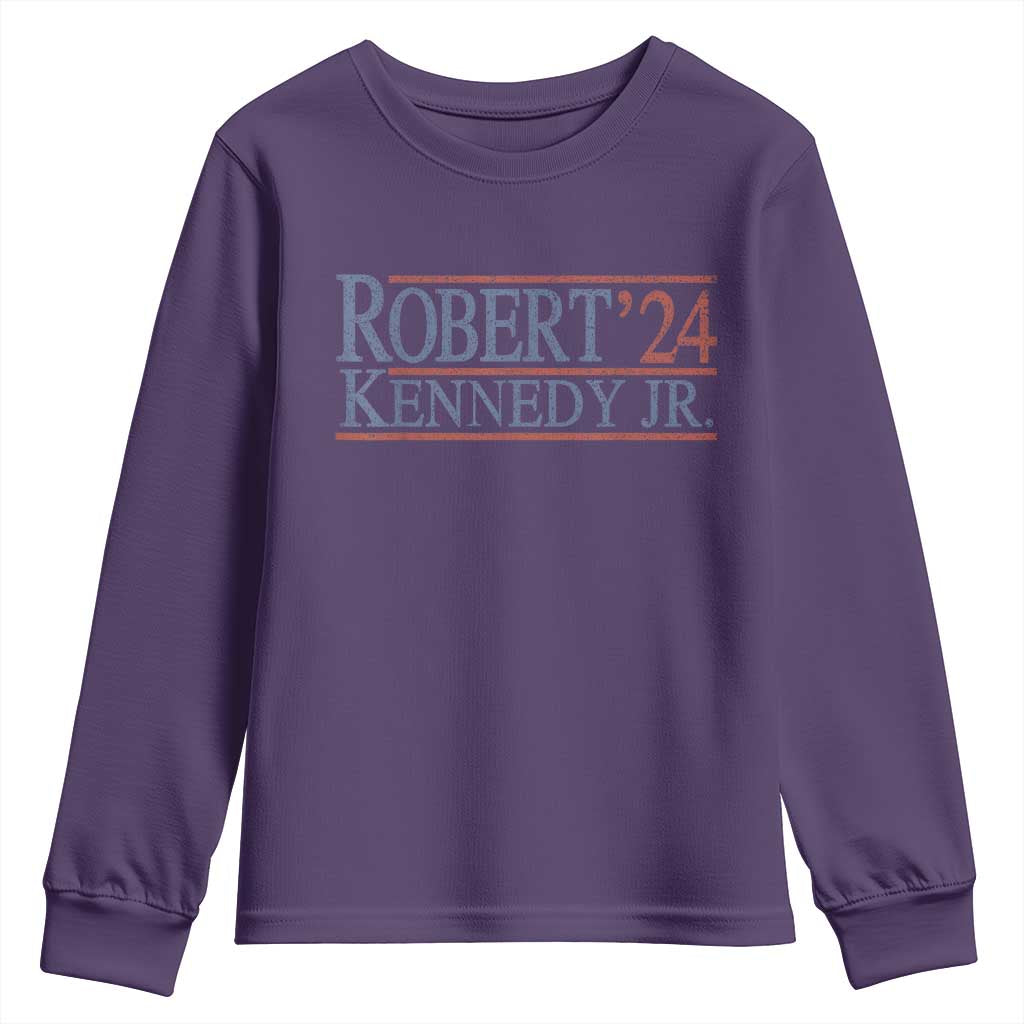 RFK Jr Kennedy 2024 Youth Sweatshirt Distressed Robert Kennedy Jr. 24 TS02 Purple Print Your Wear