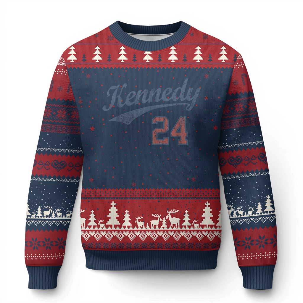RFK Jr Kennedy 2024 Ugly Christmas Sweater Team Kennedy 24 Vintage TS02 Navy Red Print Your Wear