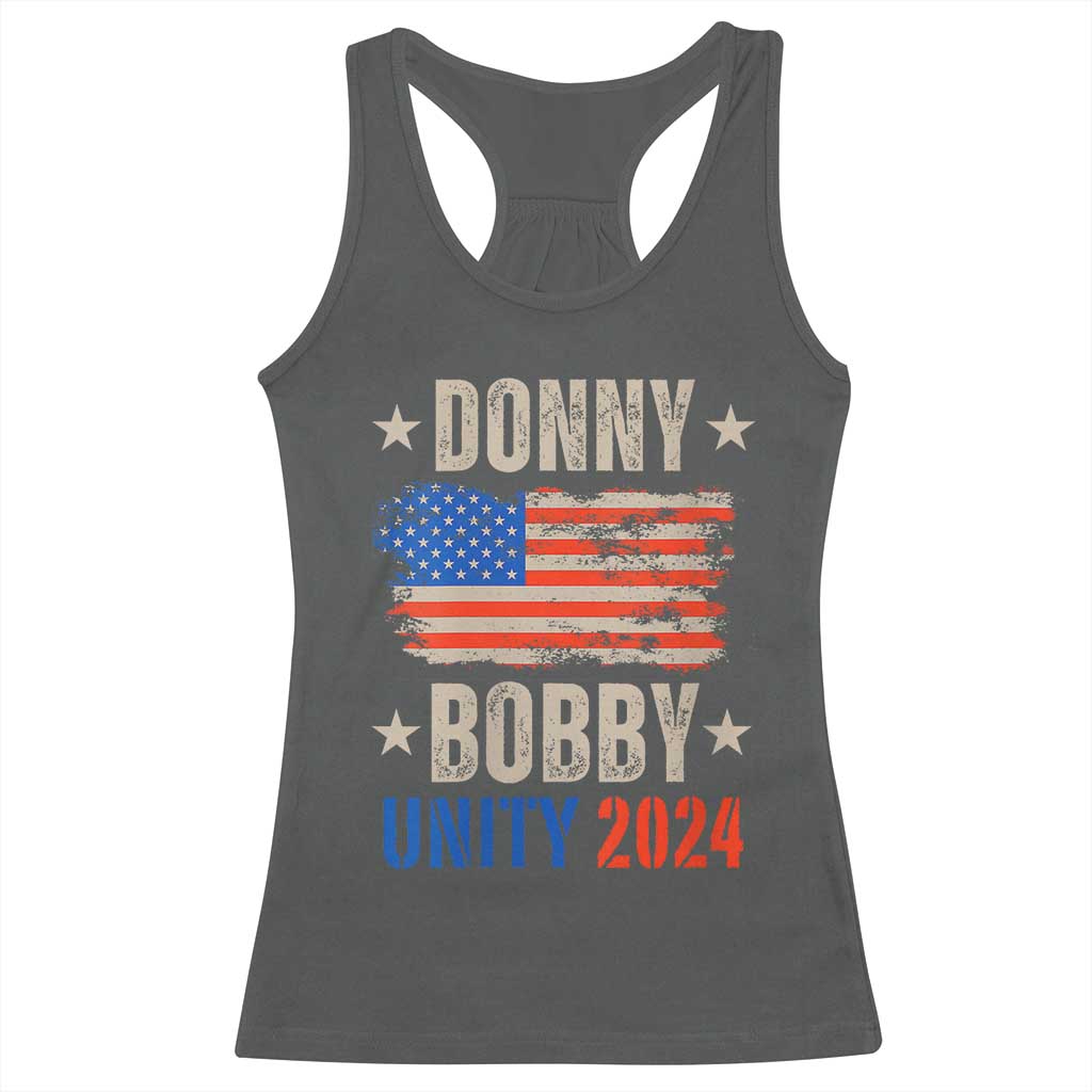 Donny Bobby 2024 Racerback Tank Top Trump and Robert Kennedy Jr. RFK Unity TS02 Dark Heather Print Your Wear