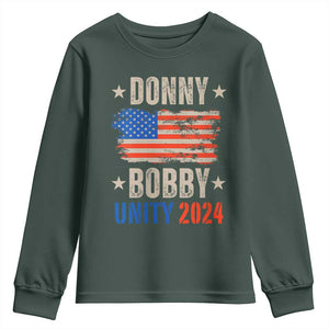 Donny Bobby 2024 Youth Sweatshirt Trump and Robert Kennedy Jr. RFK Unity TS02 Dark Forest Green Print Your Wear