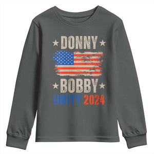 Donny Bobby 2024 Youth Sweatshirt Trump and Robert Kennedy Jr. RFK Unity TS02 Dark Heather Print Your Wear