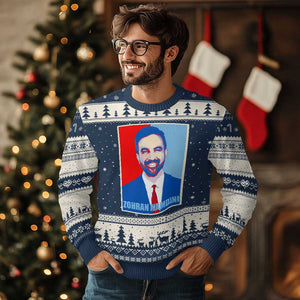 Zohran Madamni Ugly Christmas Sweater for New York Mayor TS02 Navy Beige Print Your Wear