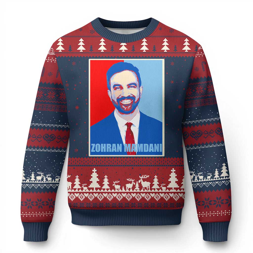 Zohran Madamni Ugly Christmas Sweater for New York Mayor TS02 Navy Red Print Your Wear