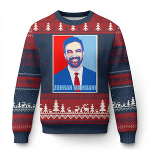 Zohran Madamni Ugly Christmas Sweater for New York Mayor TS02 Navy Red Print Your Wear