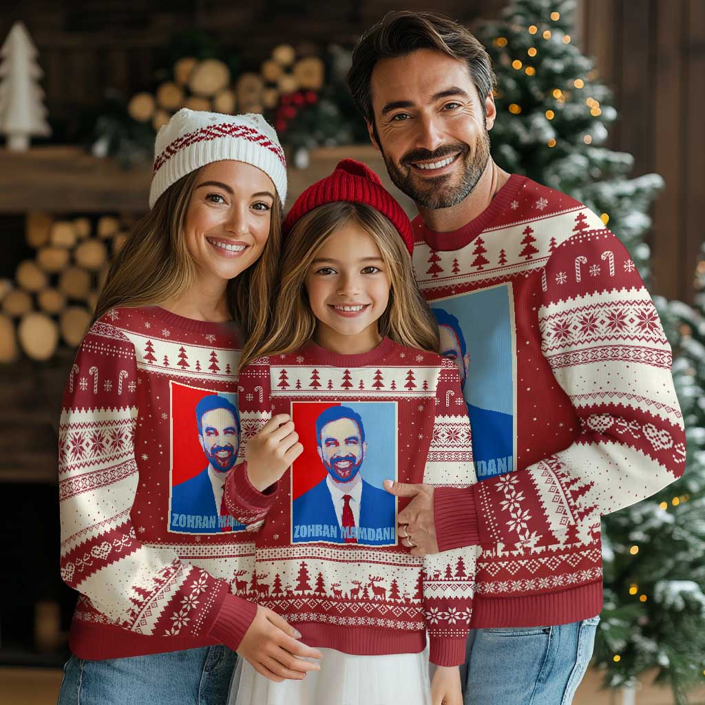 Zohran Madamni Ugly Christmas Sweater for New York Mayor TS02 Red Beige Print Your Wear
