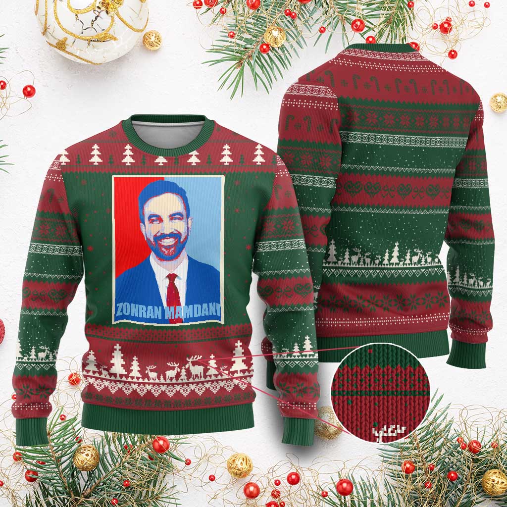 Zohran Madamni Ugly Christmas Sweater for New York Mayor TS02 Red Green Print Your Wear