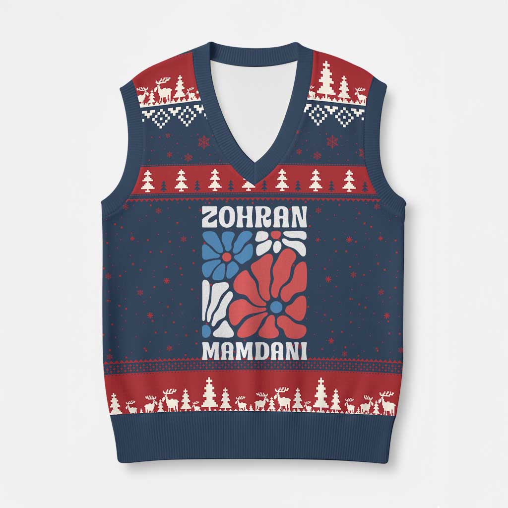 Zohran Madamni We The People V-Neck Knit Sweater Vest New York City TS02 Navy Red Print Your Wear