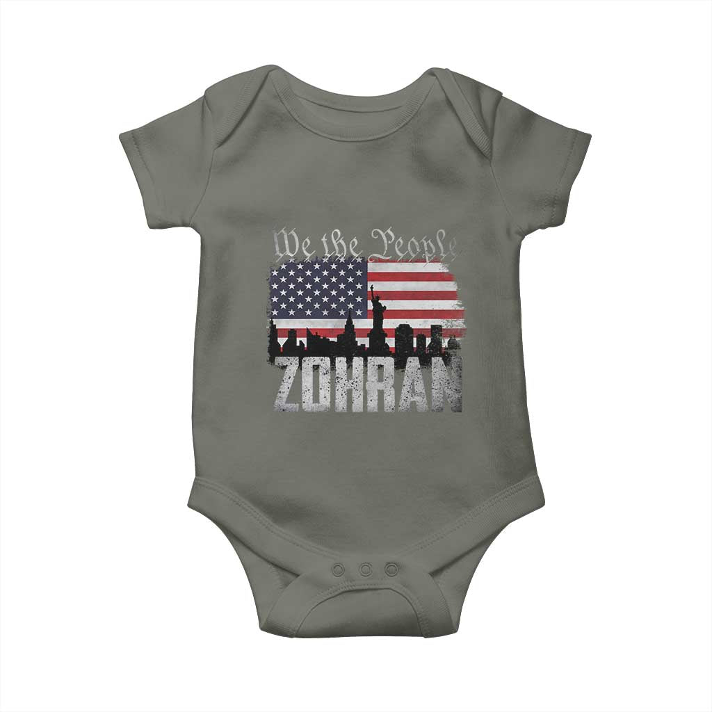 Zohran Mamdani Groovy Flowers Baby Onesie Retro Style TS02 Military Green Print Your Wear