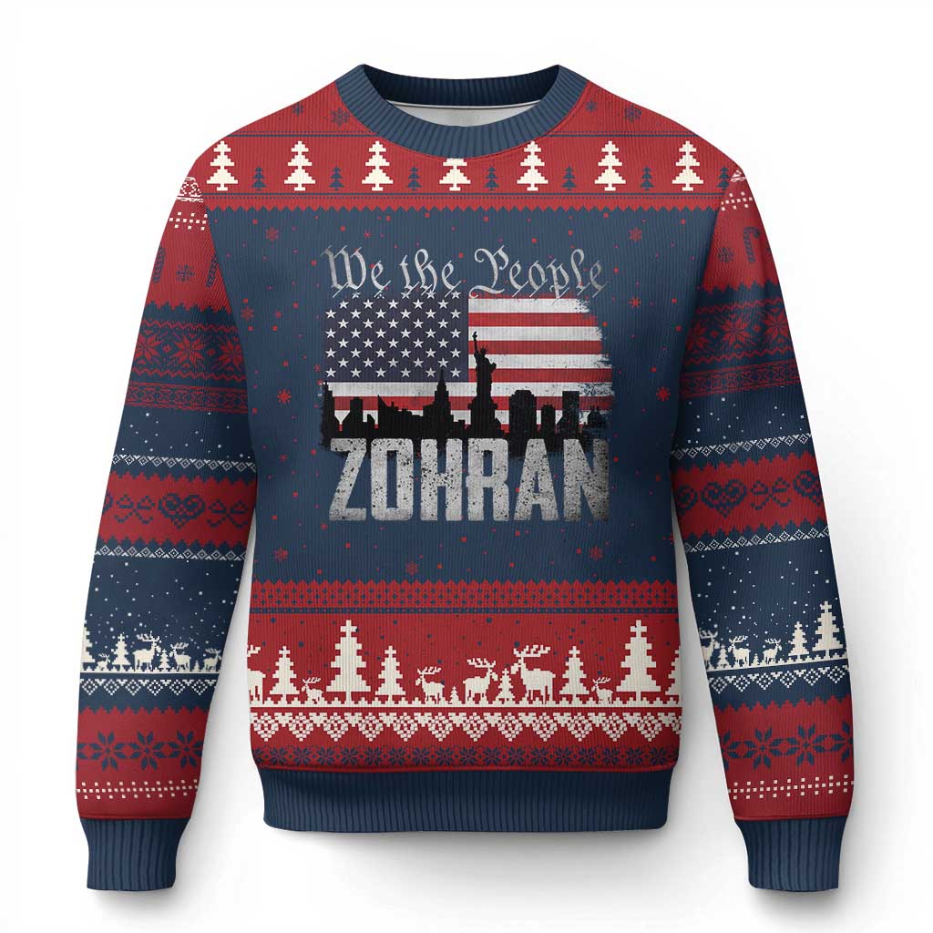 Zohran Mamdani Groovy Flowers Ugly Christmas Sweater Retro Style TS02 Navy Red Print Your Wear