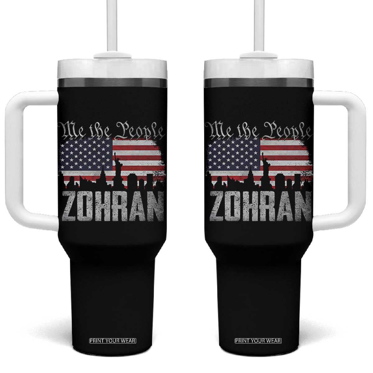 Zohran Mamdani Groovy Flowers Tumbler With Handle Retro Style TS02 One Size: 40 oz Black Print Your Wear
