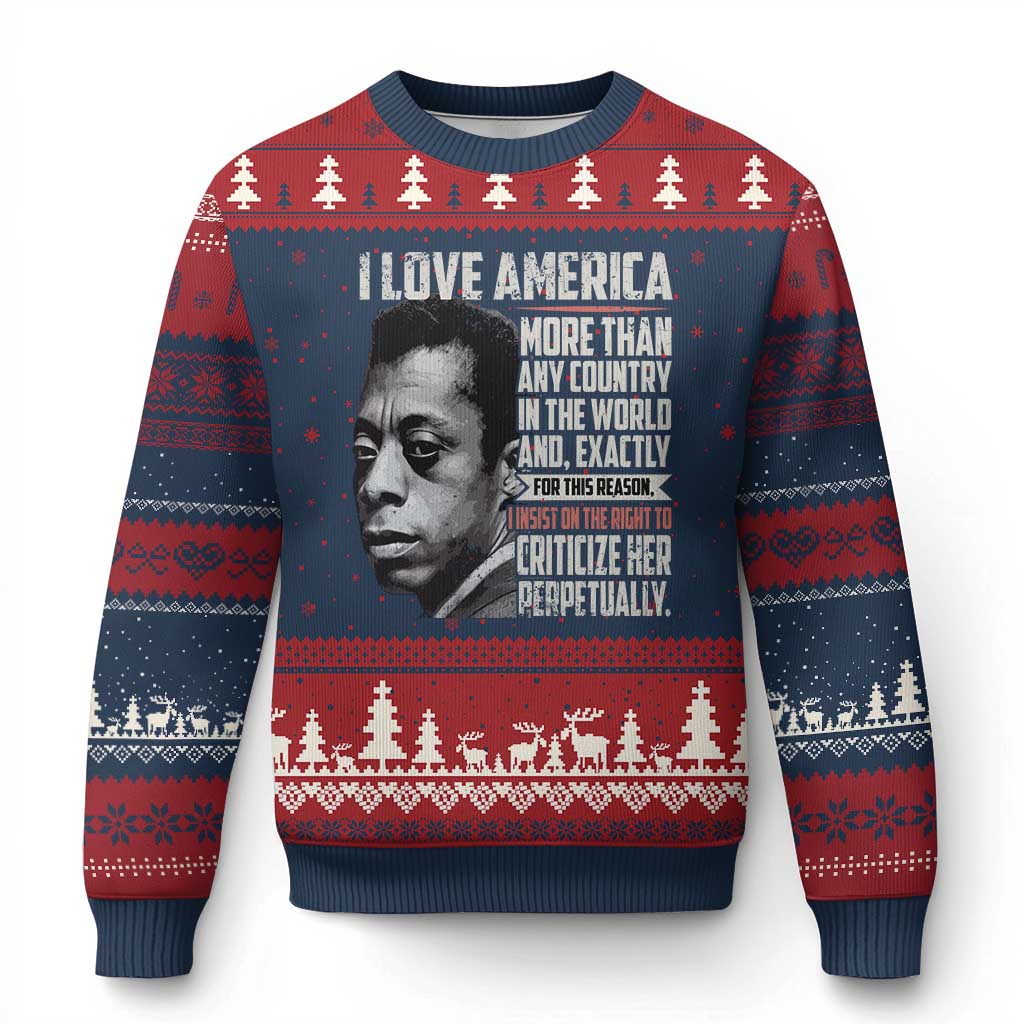 James Baldwin American Patriotic Ugly Christmas Sweater I Love America More Than Any Country TS02 Navy Red Print Your Wear