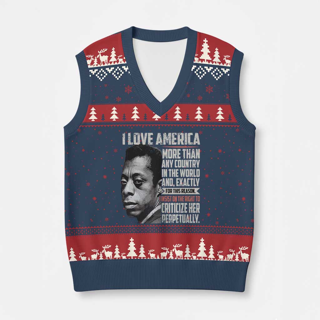 James Baldwin American Patriotic V-Neck Knit Sweater Vest I Love America More Than Any Country TS02 Navy Red Print Your Wear