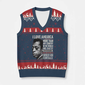 James Baldwin American Patriotic V-Neck Knit Sweater Vest I Love America More Than Any Country TS02 Navy Red Print Your Wear
