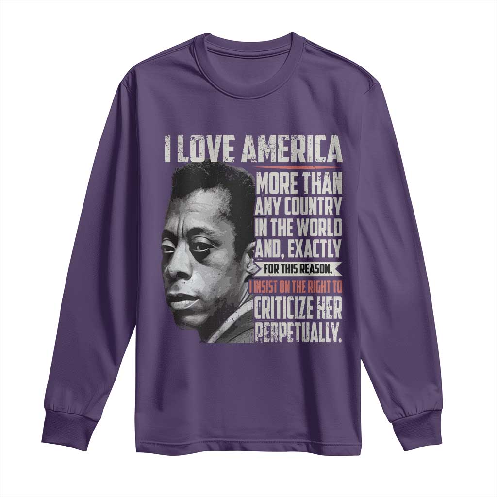 James Baldwin American Patriotic Long Sleeve Shirt I Love America More Than Any Country TS02 Purple Print Your Wear