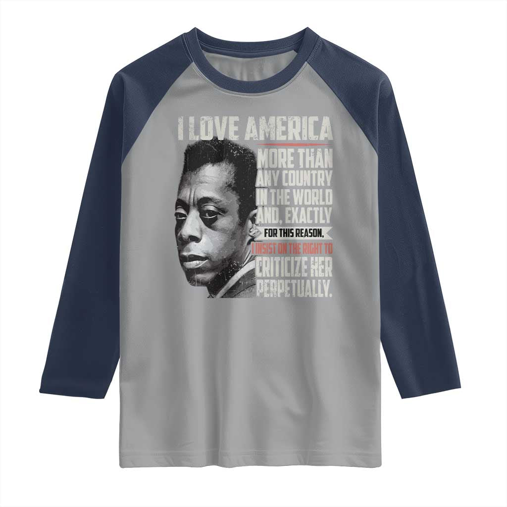 James Baldwin American Patriotic Raglan Shirt I Love America More Than Any Country TS02 Sport Gray Navy Print Your Wear