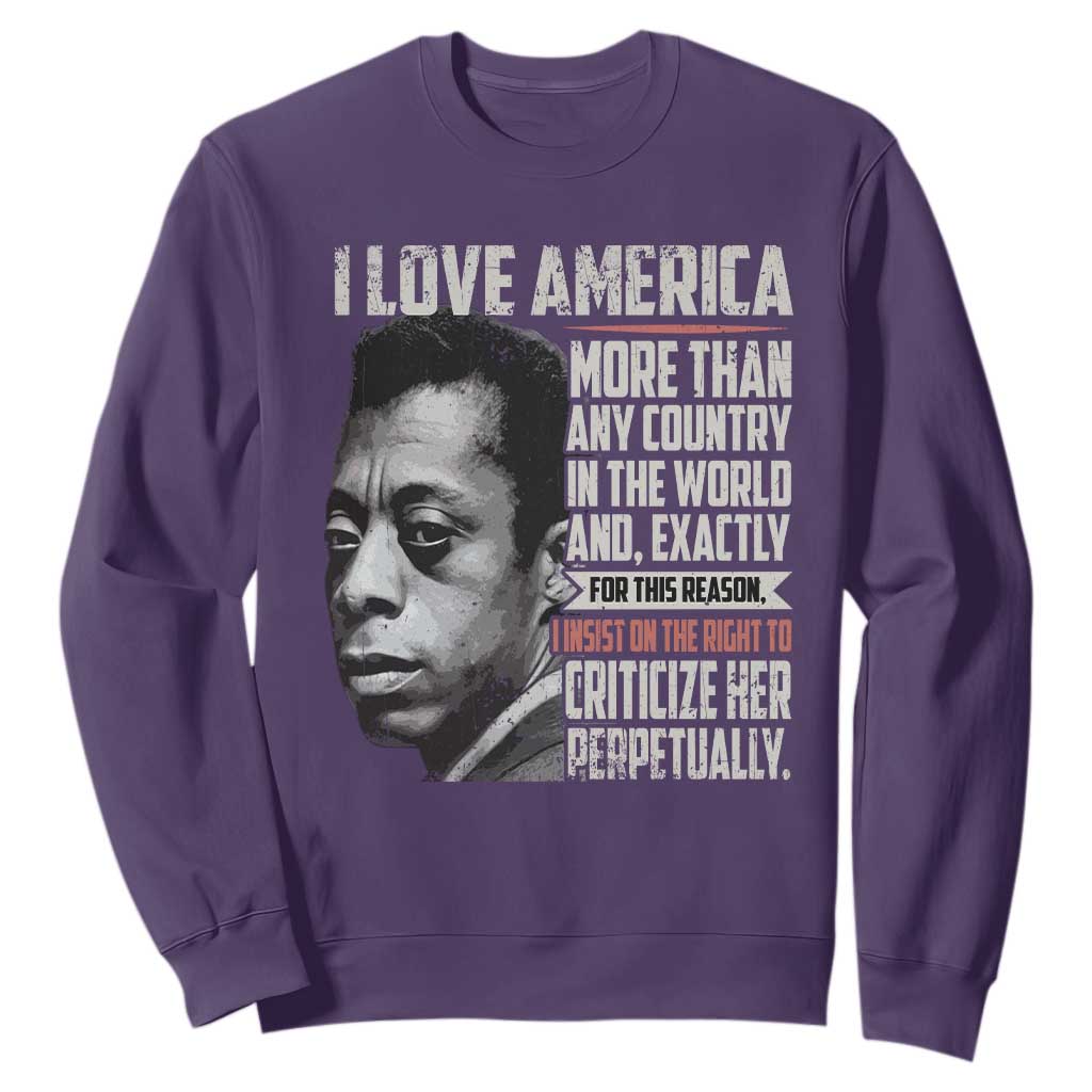James Baldwin American Patriotic Sweatshirt I Love America More Than Any Country TS02 Purple Print Your Wear