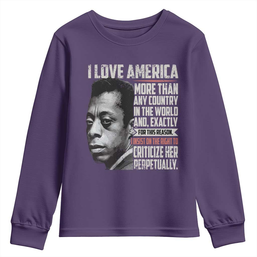 James Baldwin American Patriotic Youth Sweatshirt I Love America More Than Any Country TS02 Purple Print Your Wear