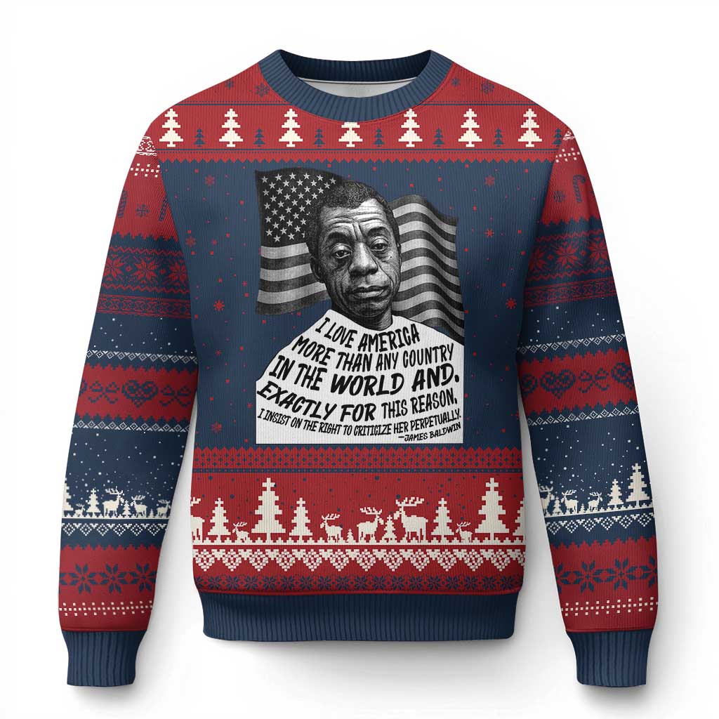 James Baldwin American Patriotic Ugly Christmas Sweater I Love America More Than Any Country American Flag TS02 Navy Red Print Your Wear