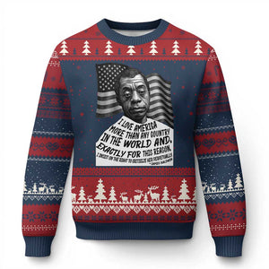 James Baldwin American Patriotic Ugly Christmas Sweater I Love America More Than Any Country American Flag TS02 Navy Red Print Your Wear