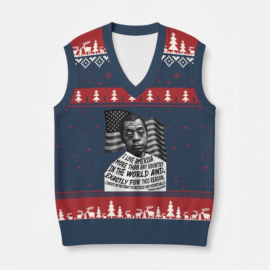 James Baldwin American Patriotic V-Neck Knit Sweater Vest I Love America More Than Any Country American Flag TS02 Navy Red Print Your Wear