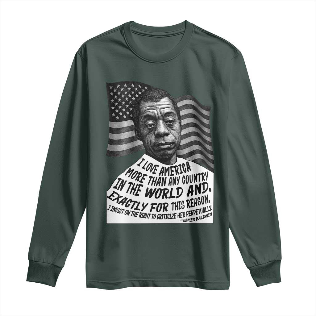 James Baldwin American Patriotic Long Sleeve Shirt I Love America More Than Any Country American Flag TS02 Dark Forest Green Print Your Wear