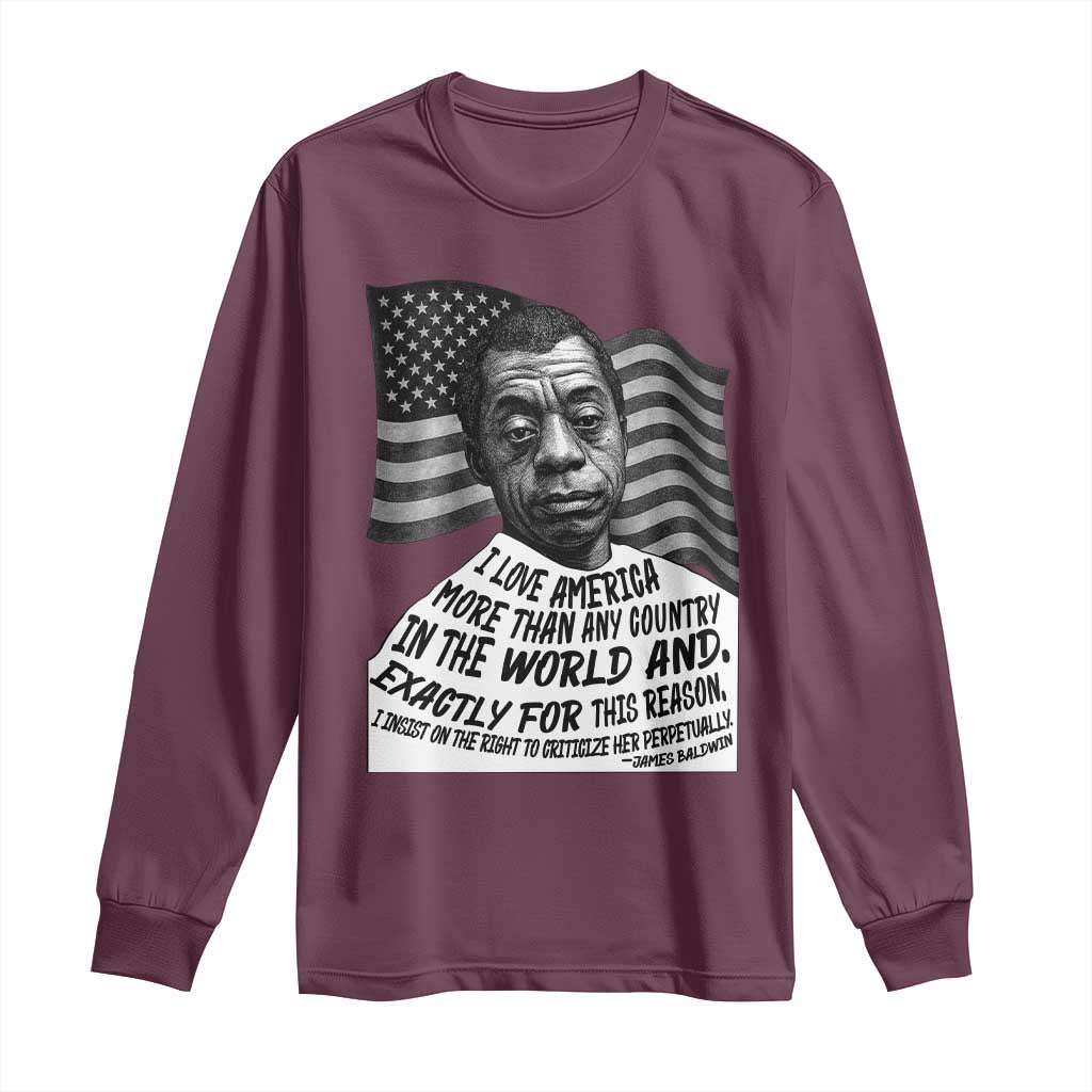 James Baldwin American Patriotic Long Sleeve Shirt I Love America More Than Any Country American Flag TS02 Maroon Print Your Wear