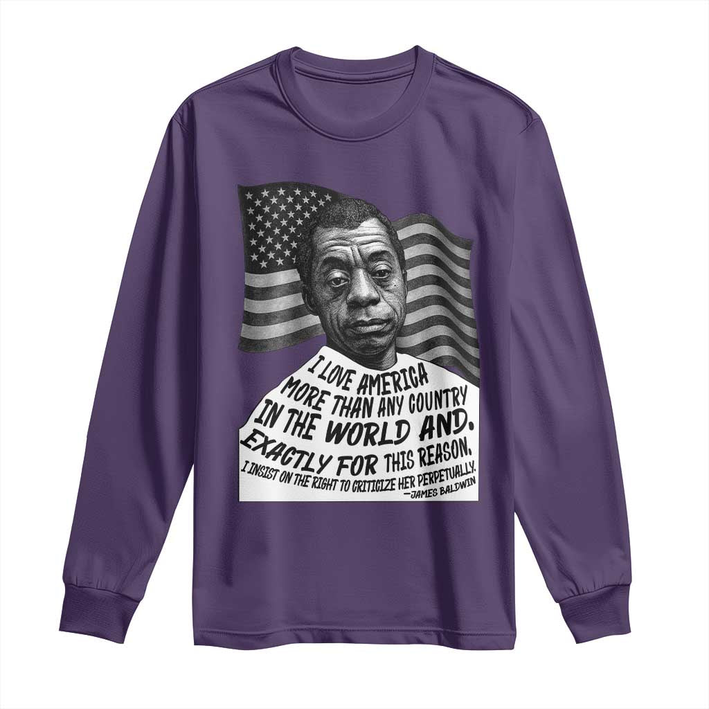James Baldwin American Patriotic Long Sleeve Shirt I Love America More Than Any Country American Flag TS02 Purple Print Your Wear