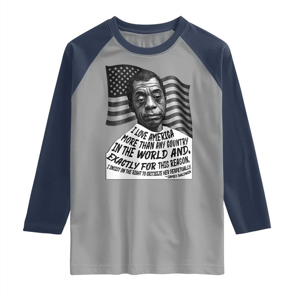 James Baldwin American Patriotic Raglan Shirt I Love America More Than Any Country American Flag TS02 Sport Gray Navy Print Your Wear