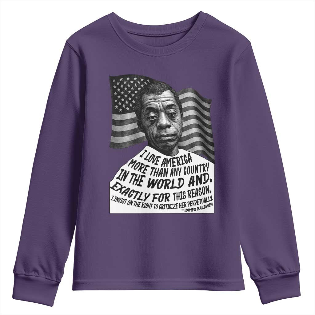 James Baldwin American Patriotic Youth Sweatshirt I Love America More Than Any Country American Flag TS02 Purple Print Your Wear