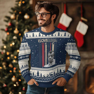 James Baldwin American Patriotic Ugly Christmas Sweater I Love America More Than Any Country Retro TS02 Navy Beige Print Your Wear