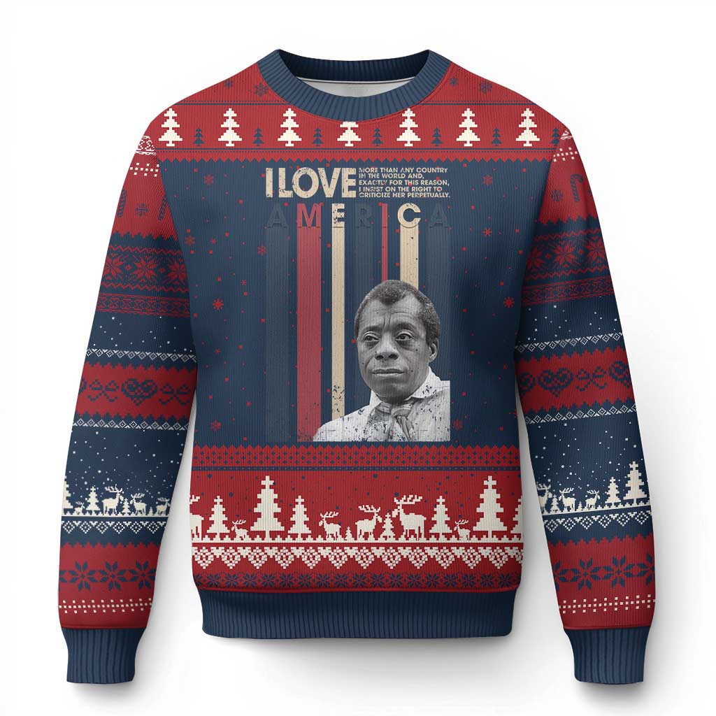 James Baldwin American Patriotic Ugly Christmas Sweater I Love America More Than Any Country Retro TS02 Navy Red Print Your Wear
