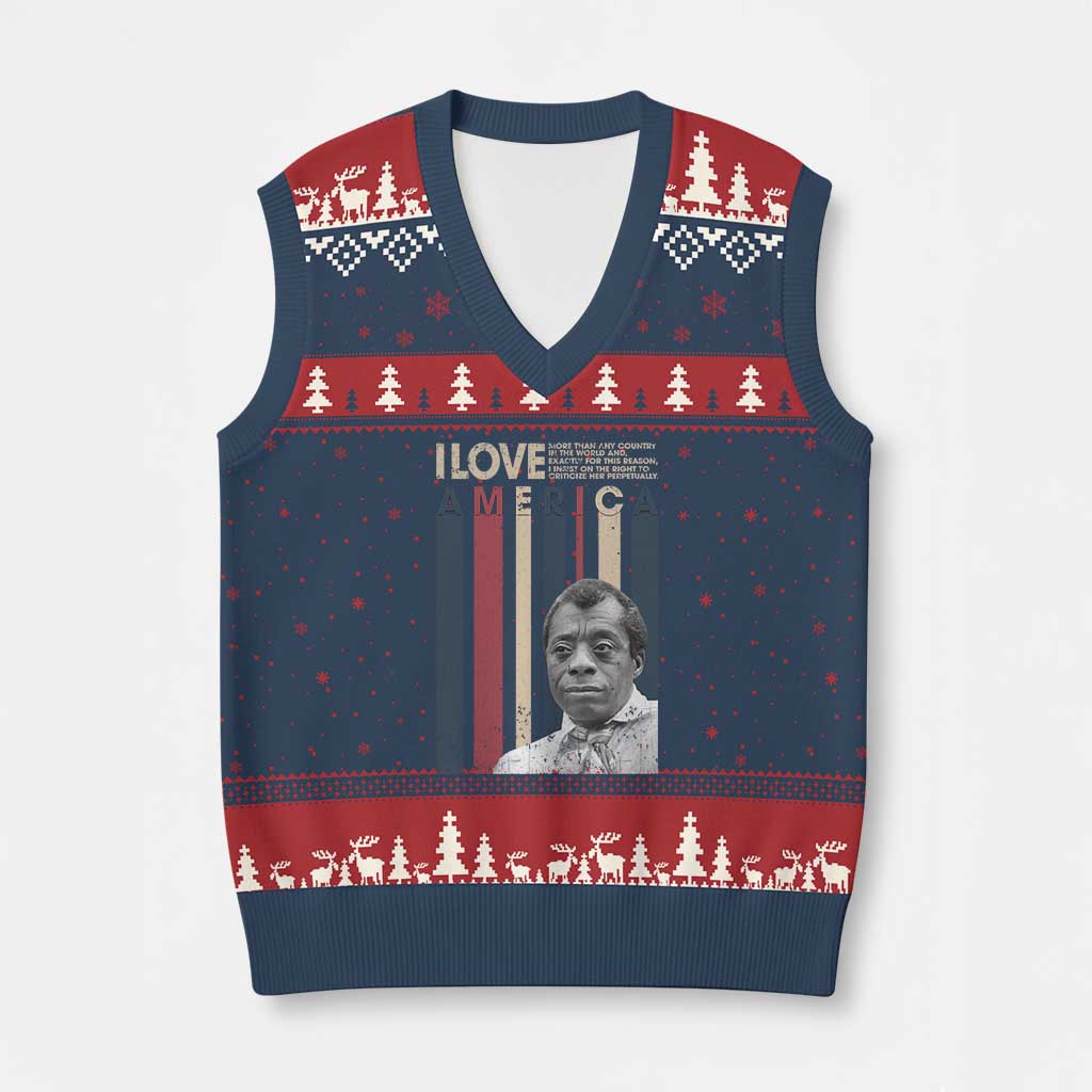 James Baldwin American Patriotic V-Neck Knit Sweater Vest I Love America More Than Any Country Retro TS02 Navy Red Print Your Wear