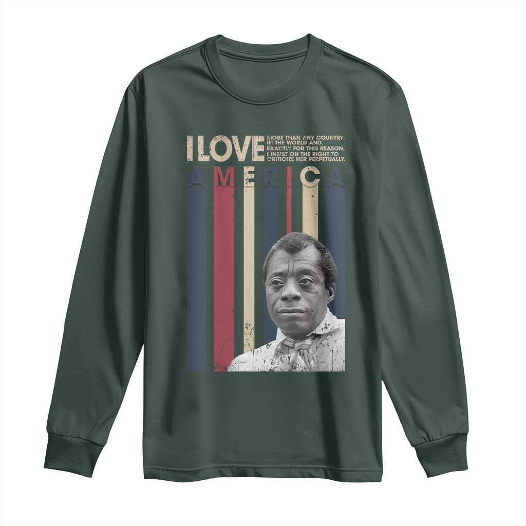 James Baldwin American Patriotic Long Sleeve Shirt I Love America More Than Any Country Retro TS02 Dark Forest Green Print Your Wear