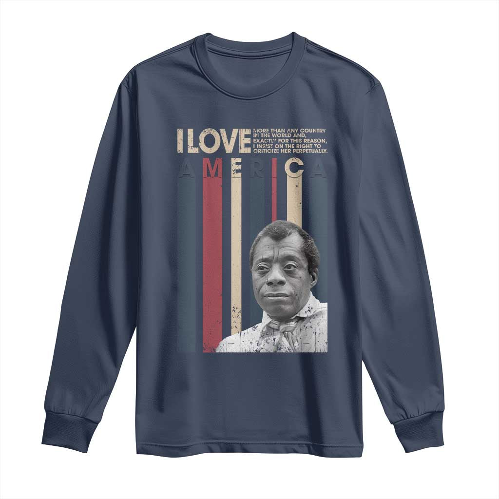 James Baldwin American Patriotic Long Sleeve Shirt I Love America More Than Any Country Retro TS02 Navy Print Your Wear