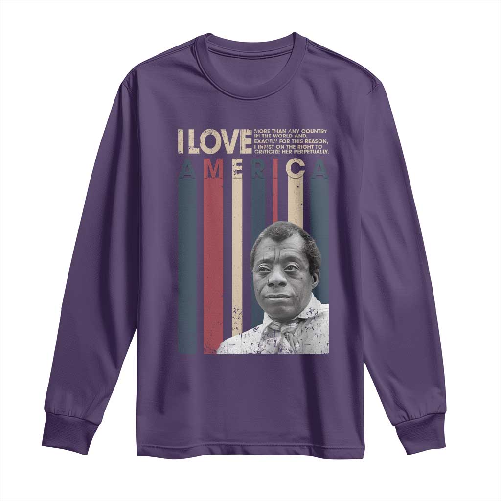 James Baldwin American Patriotic Long Sleeve Shirt I Love America More Than Any Country Retro TS02 Purple Print Your Wear