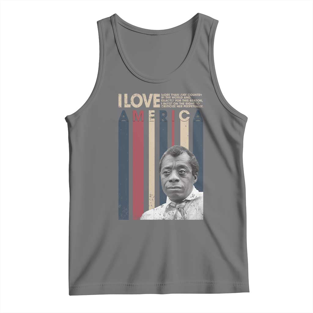 James Baldwin American Patriotic Tank Top I Love America More Than Any Country Retro TS02 Black Heather Print Your Wear