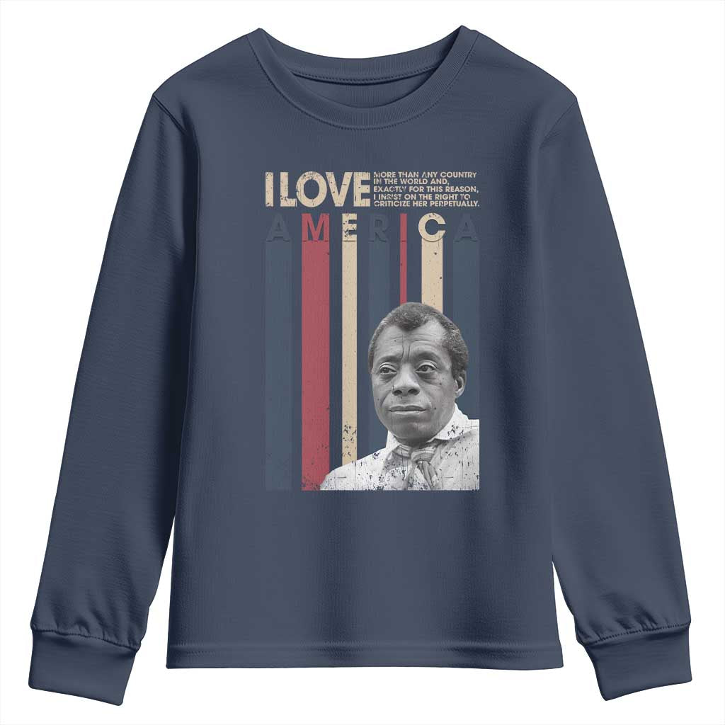 James Baldwin American Patriotic Youth Sweatshirt I Love America More Than Any Country Retro TS02 Navy Print Your Wear