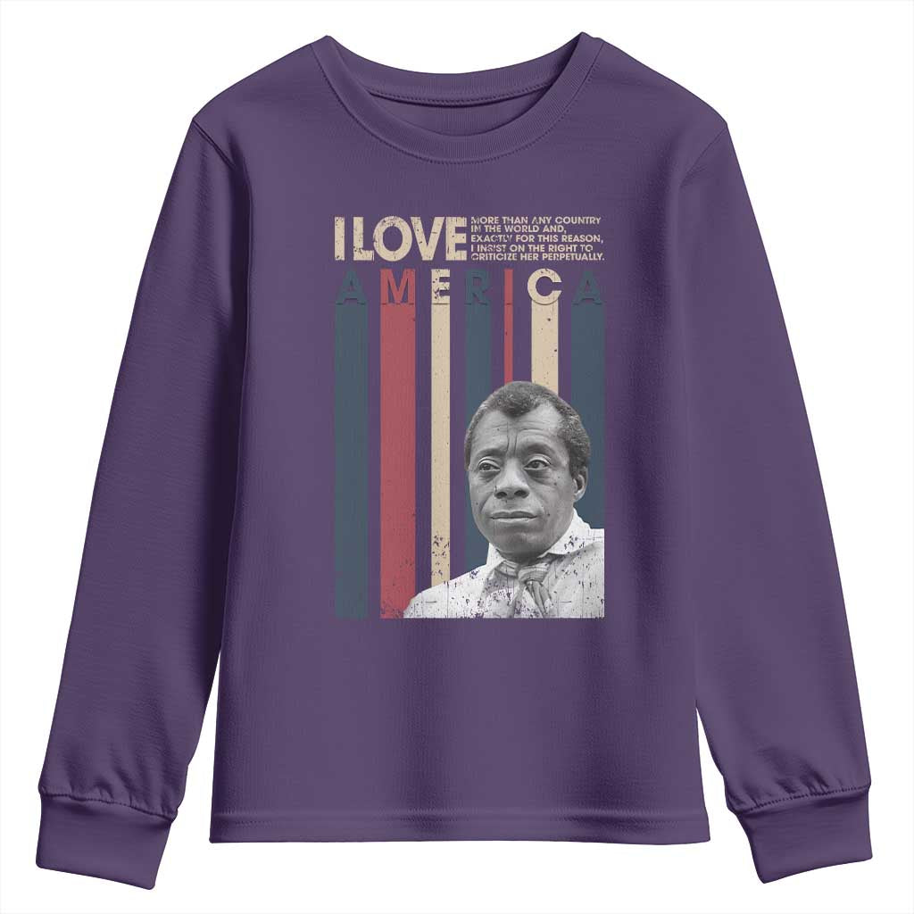 James Baldwin American Patriotic Youth Sweatshirt I Love America More Than Any Country Retro TS02 Purple Print Your Wear