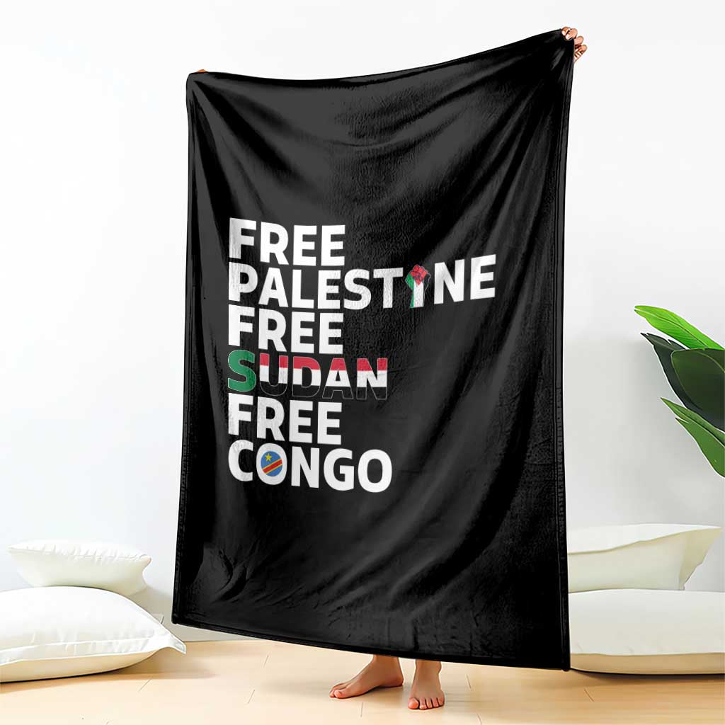 Free Palestine Sudan Congo Throw Blanket Human Rights Activist Justice and Solidarity TS02 Print Your Wear