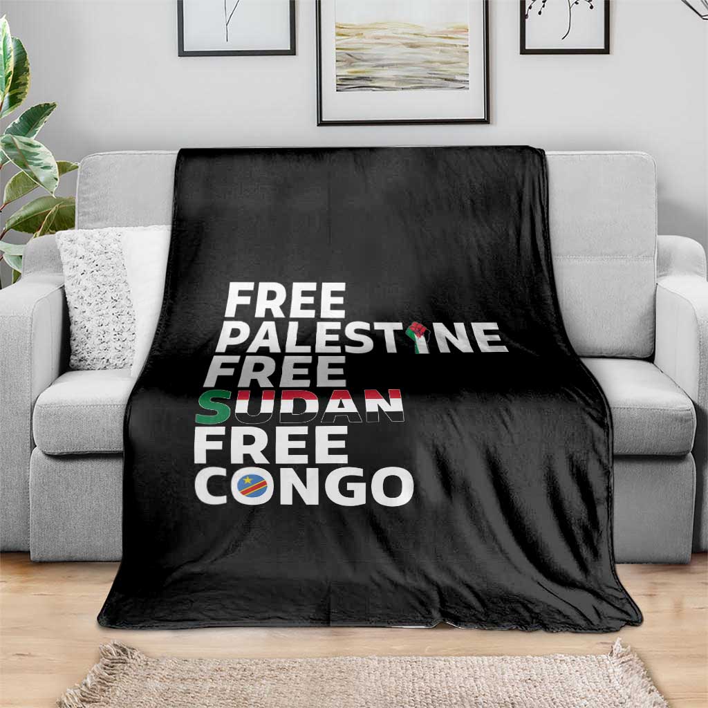 Free Palestine Sudan Congo Throw Blanket Human Rights Activist Justice and Solidarity TS02 Print Your Wear