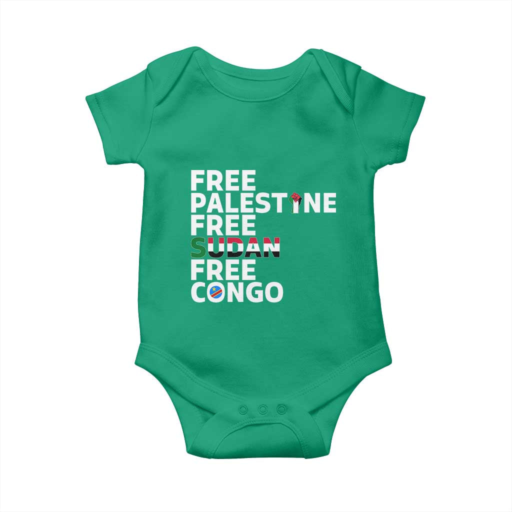 Free Palestine Sudan Congo Baby Onesie Human Rights Activist Justice and Solidarity TS02 Irish Green Print Your Wear