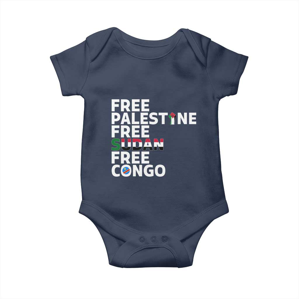 Free Palestine Sudan Congo Baby Onesie Human Rights Activist Justice and Solidarity TS02 Navy Print Your Wear