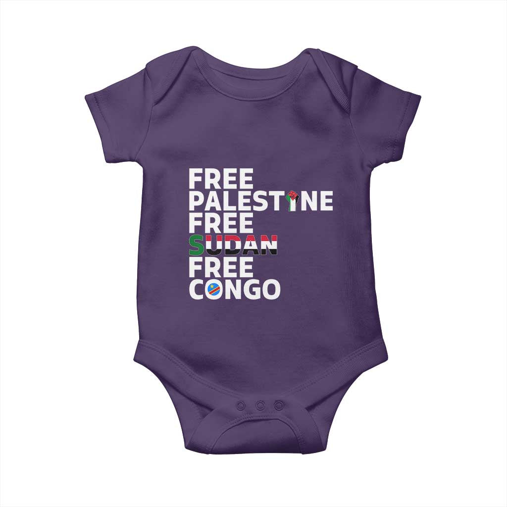 Free Palestine Sudan Congo Baby Onesie Human Rights Activist Justice and Solidarity TS02 Purple Print Your Wear