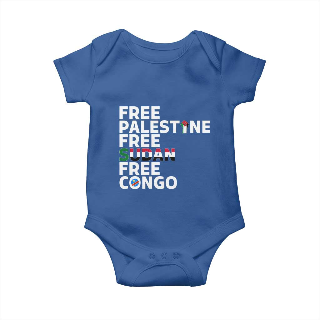 Free Palestine Sudan Congo Baby Onesie Human Rights Activist Justice and Solidarity TS02 Royal Blue Print Your Wear