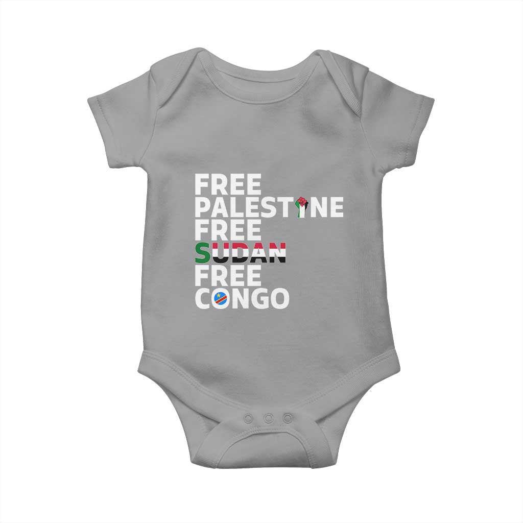 Free Palestine Sudan Congo Baby Onesie Human Rights Activist Justice and Solidarity TS02 Sport Gray Print Your Wear