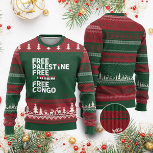 Free Palestine Sudan Congo Ugly Christmas Sweater Human Rights Activist Justice and Solidarity - Print Your Wear