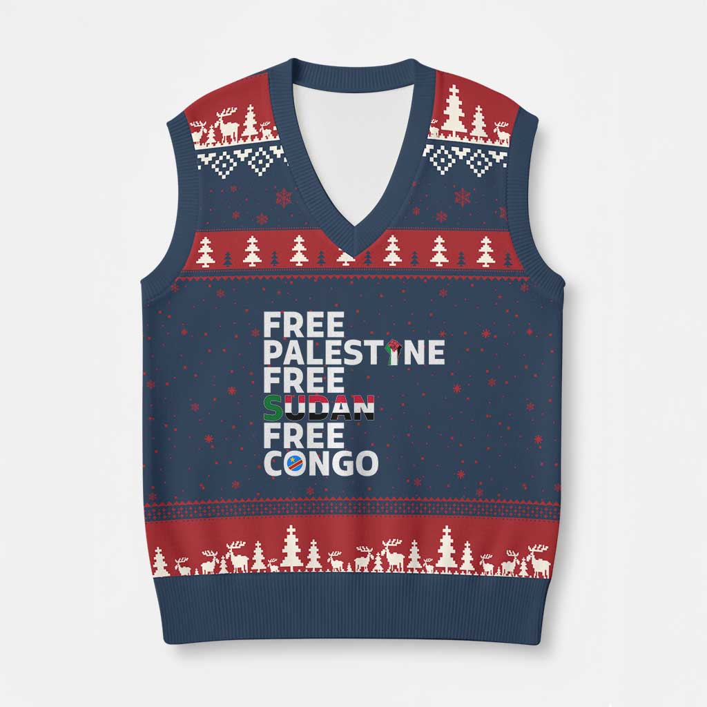 Free Palestine Sudan Congo V-Neck Knit Sweater Vest Human Rights Activist Justice and Solidarity TS02 Navy Red Print Your Wear