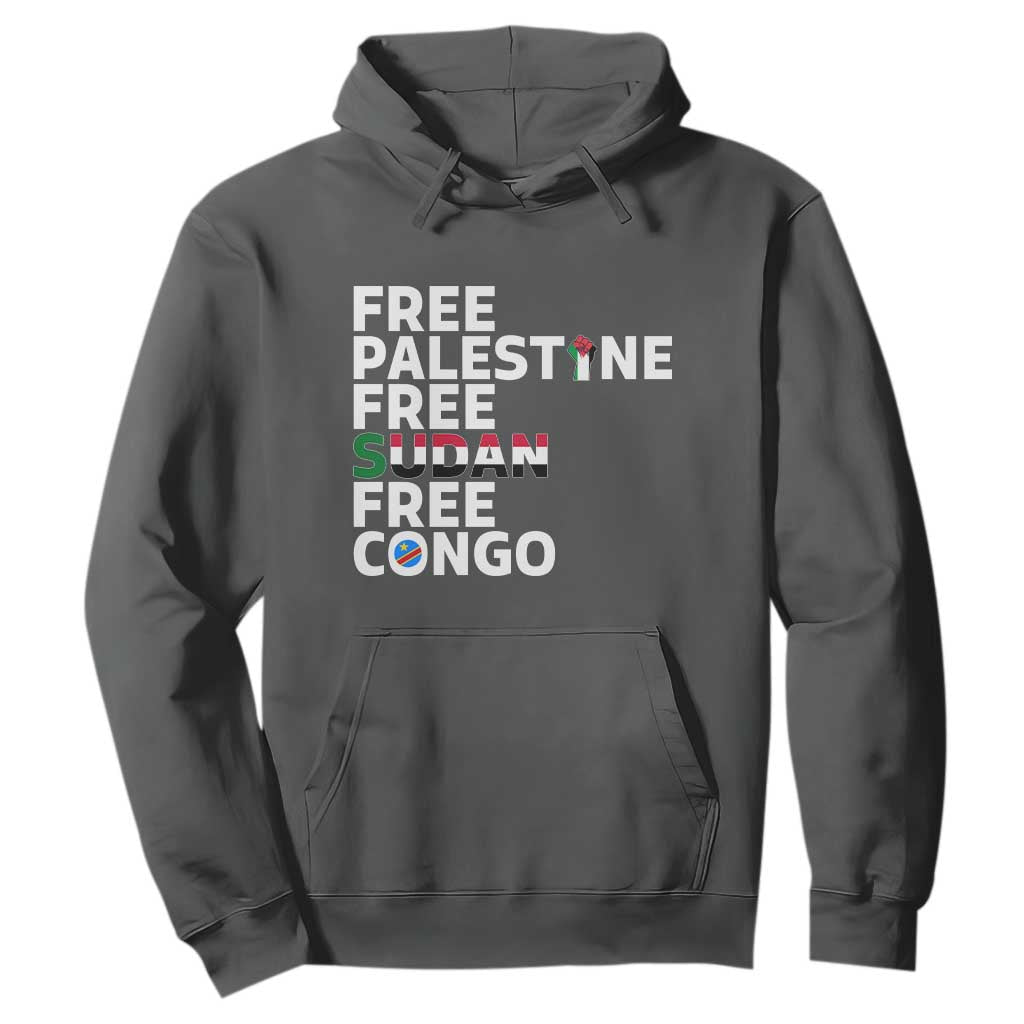 Free Palestine Sudan Congo Hoodie Human Rights Activist Justice and Solidarity TS02 Dark Heather Print Your Wear