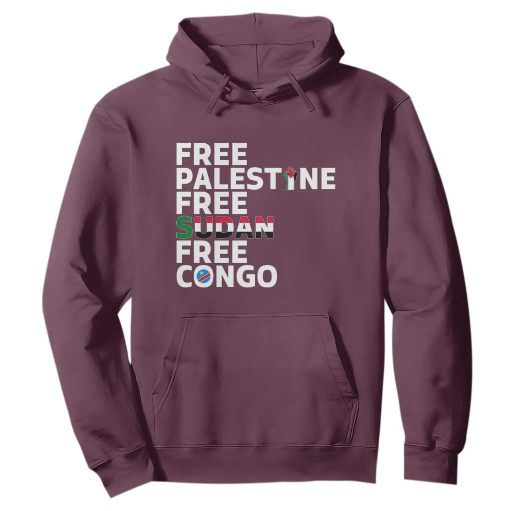 Free Palestine Sudan Congo Hoodie Human Rights Activist Justice and Solidarity TS02 Maroon Print Your Wear